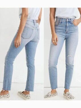 MADEWELL PETITE Perfect Vintage Jean Light Wash High Waisted Ripped Mom Jean 25P